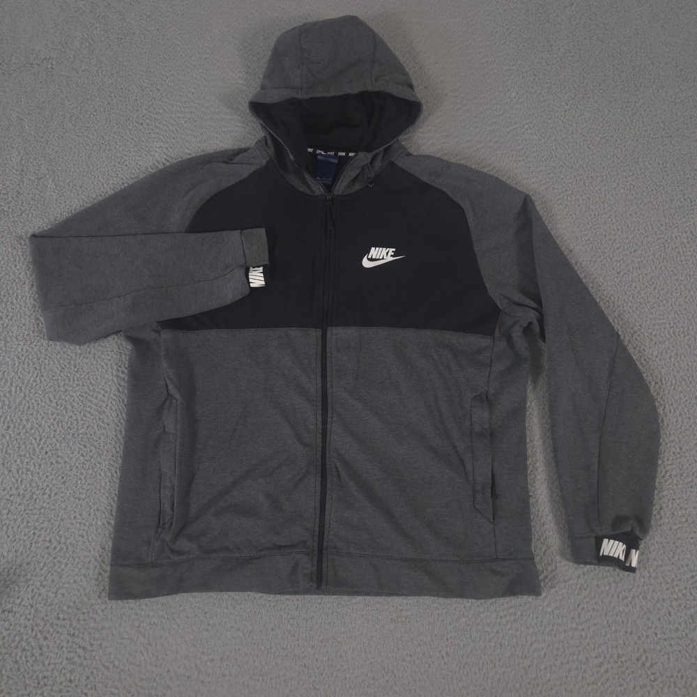 Nike Jacket Mens XXL Gray Black Full Zip Hooded Athletic Colorblock Swoosh Logo